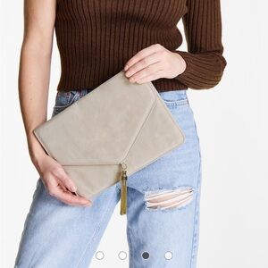 ASOS Elegant Faux Suede Cream Envelope Clutch with Gold Tassel
